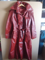 Retro1970's Vintage Long Belted Leather Coat/Trench w/Removable Hood