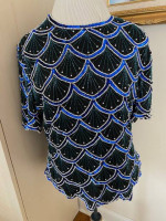 Blue Beaded and Sequin Top