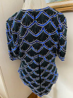 Blue Beaded and Sequin Top
