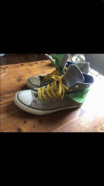 Converse / chucks. Men’s size 4. Women’s size 6. Grey blue and lime gr