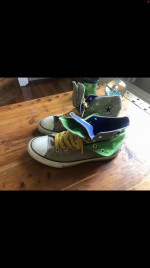 Converse / chucks. Men’s size 4. Women’s size 6. Grey blue and lime gr