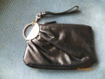 Purse--small black leather, silver trim, wrist strap. Perfect cond.