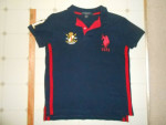 Men's US POLO ASSN Blue Sh Sleeve 3 Button Collar Shirt Lg Red Pony,M