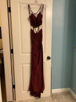 La Femme 2-Piece Maroon, Red, Berry Lace Up Prom Dress