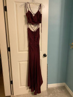 La Femme 2-Piece Maroon, Red, Berry Lace Up Prom Dress