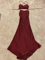 La Femme 2-Piece Maroon, Red, Berry Lace Up Prom Dress