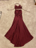 La Femme 2-Piece Maroon, Red, Berry Lace Up Prom Dress