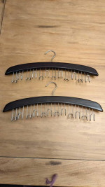 Set of 2 Dark Walnut Wood Tie Belt Organizer Hangers with 12 Hooks