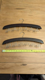 Set of 2 Dark Walnut Wood Tie Belt Organizer Hangers with 12 Hooks