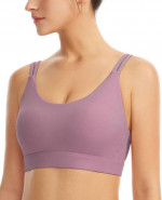 Padded Sports Bras, Crisscross Back with Removable Cup, Purple, Size M