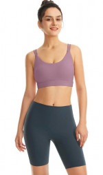 Padded Sports Bras, Crisscross Back with Removable Cup, Purple, Size M