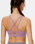 Padded Sports Bras, Crisscross Back with Removable Cup, Purple, Size M