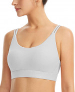 Padded Sports Bras, Crisscross Back with Removable Cup, White, Size M