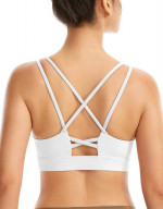 Padded Sports Bras, Crisscross Back with Removable Cup, White, Size M