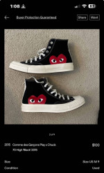 Comme des garcons converse size 9 mens