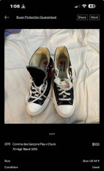 Comme des garcons converse size 9 mens