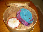 Floral Pot Design Hat Box with 2 Vintage Hats (1 is designer)