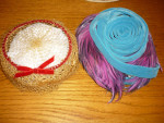 Floral Pot Design Hat Box with 2 Vintage Hats (1 is designer)