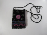 Very Small Black Velvet Beaded Pouch Bag