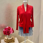CAbi Medium Firebrick Red Tess Pull-Over Knit Top w/Neck Tie #3804
