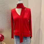 CAbi Medium Firebrick Red Tess Pull-Over Knit Top w/Neck Tie #3804