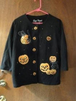 Womens Onque Casuals Halloween Cardigan Top L Large Pumpkin