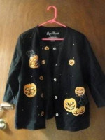Womens Onque Casuals Halloween Cardigan Top L Large Pumpkin