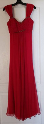 MARCHESA NOTTE Stunning Red 100% Silk Crystals Long Gown US Sz 2