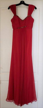 MARCHESA NOTTE Stunning Red 100% Silk Crystals Long Gown US Sz 2
