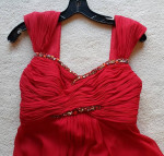MARCHESA NOTTE Stunning Red 100% Silk Crystals Long Gown US Sz 2
