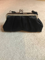 Black evening purse with beaded carry handle or shoulder strap