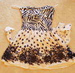 FAUST (Paris) Blue & White Strapless Dress (lined) bow tie waist LARGE