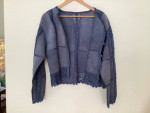 Ladies Cardigan Jacket, Blue Suede & Crochet