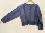 Ladies Cardigan Jacket, Blue Suede & Crochet