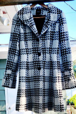 Black and White Coat Knee-Length Size Small