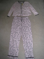 New w Tags: 2-Pc Pajamas Set, Pink w Black Flowers Pattern, Size Large