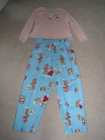 New w Tags: 2-Pc Pajamas Set, Pink w Flannel, Sock Hop Monkeys, Size L
