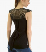 AmélieBoutik Women Crochet Lace Ruched Tie Back Sleeveless Top