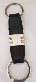 LOUIS VUITTON Black Leather & Silver Metal Key Ring