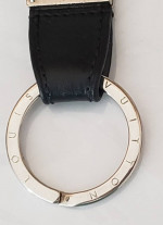 LOUIS VUITTON Black Leather & Silver Metal Key Ring