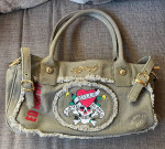 Ed Hardy Green Canvas Purse