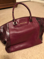Michael Kors Maroon Snake Print Leather Handbag/Purse