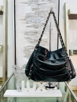 CHANEL Lambskin Large Sharpei Shoulder Bag Black w/ Silver Hardware