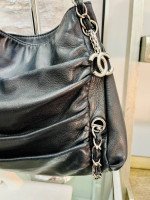 CHANEL Lambskin Large Sharpei Shoulder Bag Black w/ Silver Hardware