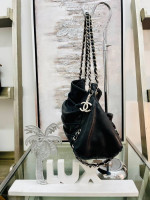 CHANEL Lambskin Large Sharpei Shoulder Bag Black w/ Silver Hardware