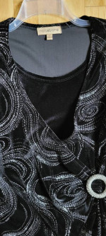 Dressy long sleeve silver-sparkles-on-BLACK holiday top. worn once