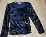 Dressy long sleeve silver-sparkles-on-BLACK holiday top. worn once