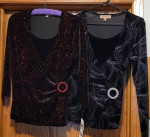 Dressy 3/4 sleeve red-sparkles-on-black holiday top. NEW