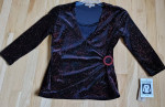 Dressy 3/4 sleeve red-sparkles-on-black holiday top. NEW
