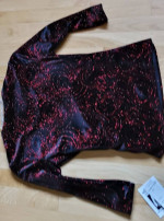 Dressy 3/4 sleeve red-sparkles-on-black holiday top. NEW